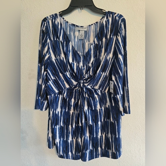 Catherines Tunic Top Womens 1X Blue  3/4 Sleeve Casual Basic Stretchy V-Neck - Picture 8 of 9